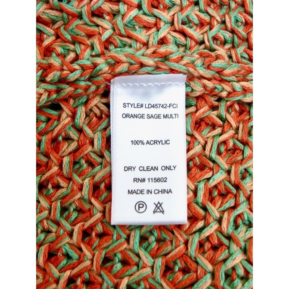 NEW! Crochet Knit Midi Dress Fringe Hem Sleeveless Bohemian Orange Green SZ S - Picture 11 of 11